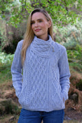 100% Merino Wool Side Zip Aran Cardigan – Sky Blue