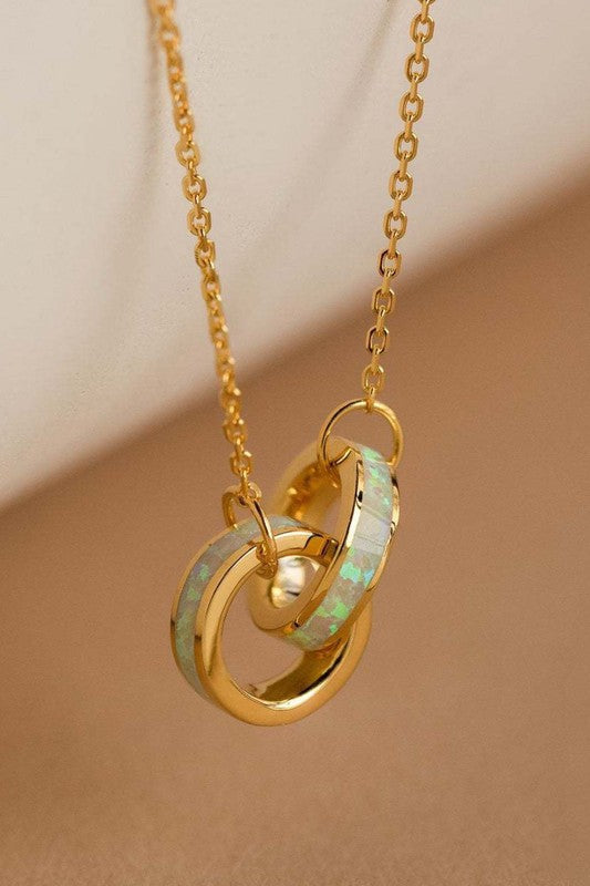 18K Gold Plated Opal Ring Pendant Necklace – Waterproof & Non-Tarnish - Accessories