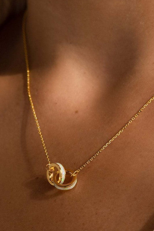 18K Gold Plated Opal Ring Pendant Necklace – Waterproof & Non-Tarnish - Accessories