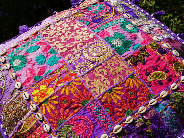 24" Floor pillow cover purple square pouf cushion - Indian style floor seating - The Shanti Home