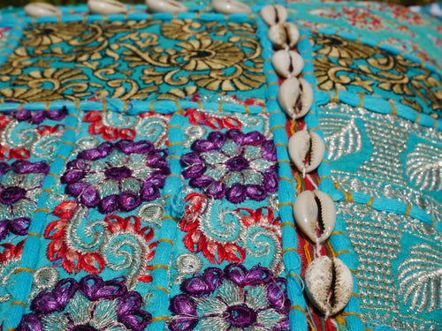 24" Floor pillow cover turquoise square pouf cushion - Indian style floor seating