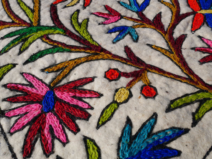 2x6 Wool Felt Floor Runner “Namda” | Boho Yoga & Meditation Rug | Hand-Embroidered Kashmir Mat