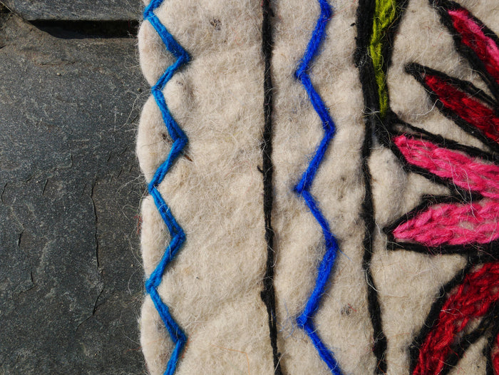 2x6 Wool Felt Floor Runner “Namda” | Boho Yoga & Meditation Rug | Hand-Embroidered Kashmir Mat