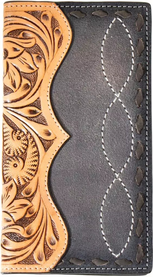 3D Western Mens Rodeo Wallet Roughout Leather Buck Laced Floral