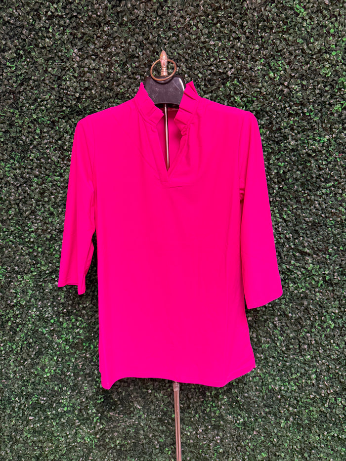 Carmen Quarter Sleeve Pleated Neckline Top