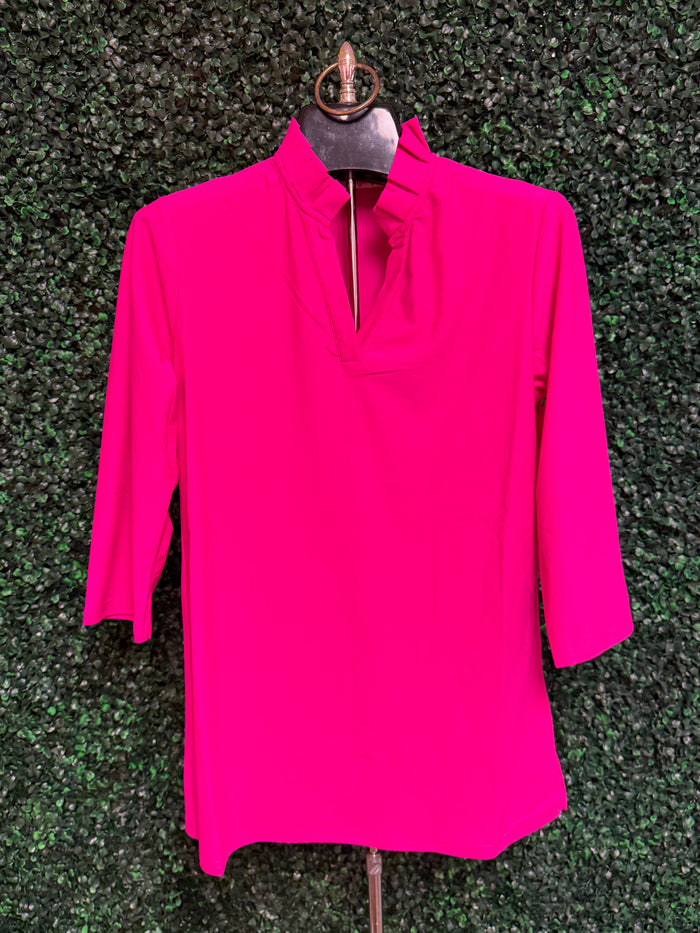 Carmen Quarter Sleeve Pleated Neckline Top