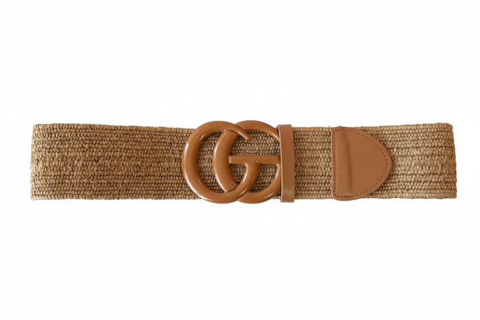 Signature GO Buckle Elastic Straw Waist Belt