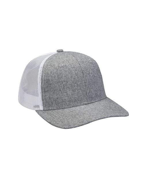 Adams Headwear Heather Woven/Soft Mesh Trucker Style Cap PV102
