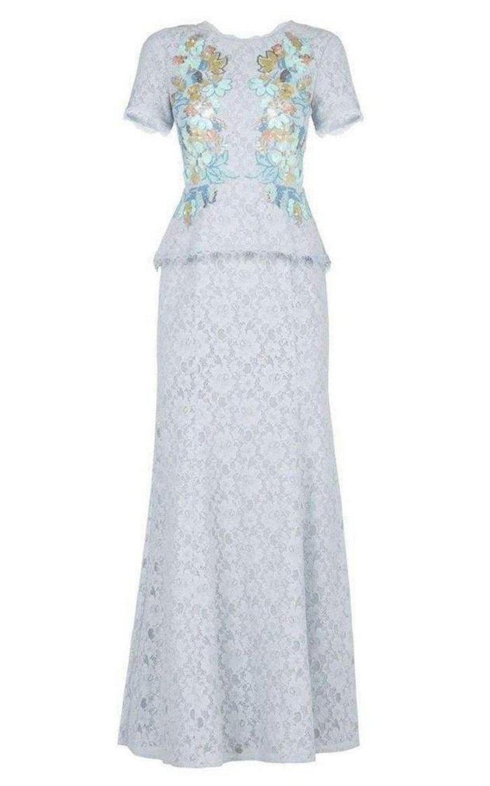 BCBGMAXAZRIA Anaya Lace Peplum Sequin Detail Gown - Runway Catalog
