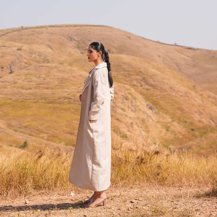 Brown Aria Linen Dress and Linen Jacket Set - OurDve