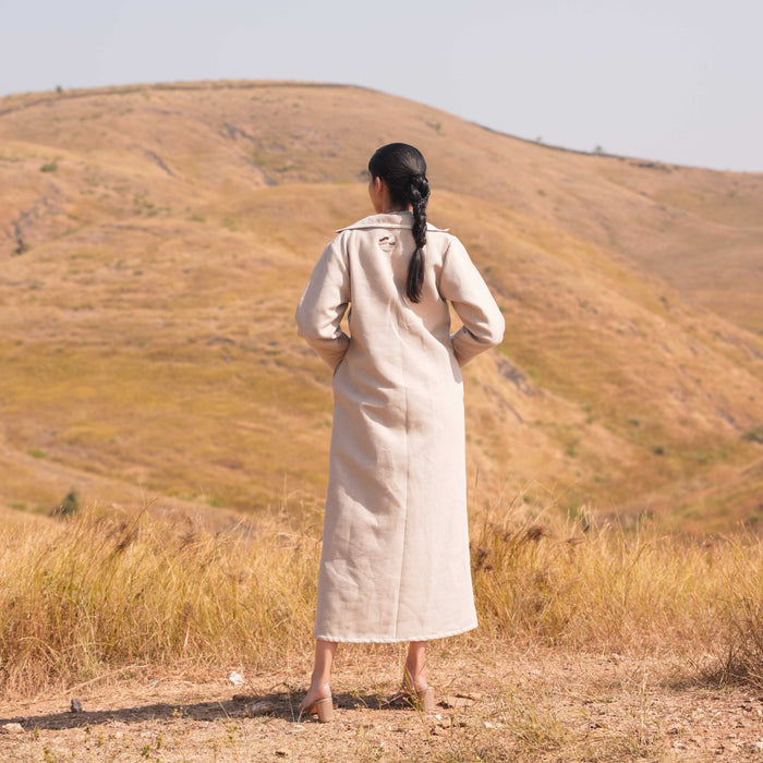 Brown Aria Linen Dress and Linen Jacket Set - OurDve