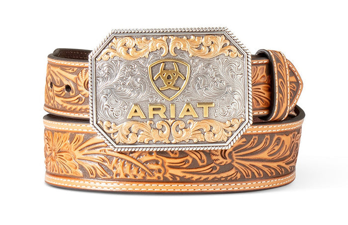 Ariat Logo Floral Tan Embossed Belt