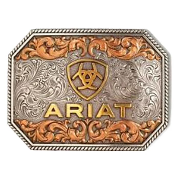 Ariat Tri-Tone Raised Logo Rectangle Belt Buckle