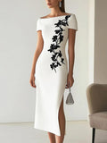 Audrey | Chic Floral Print Boat Neck Midi Dress Outfit