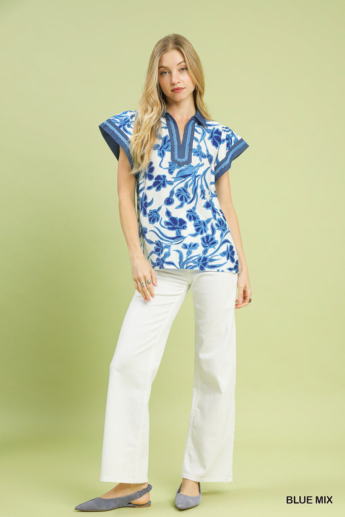 Azure Bloom Floral Top