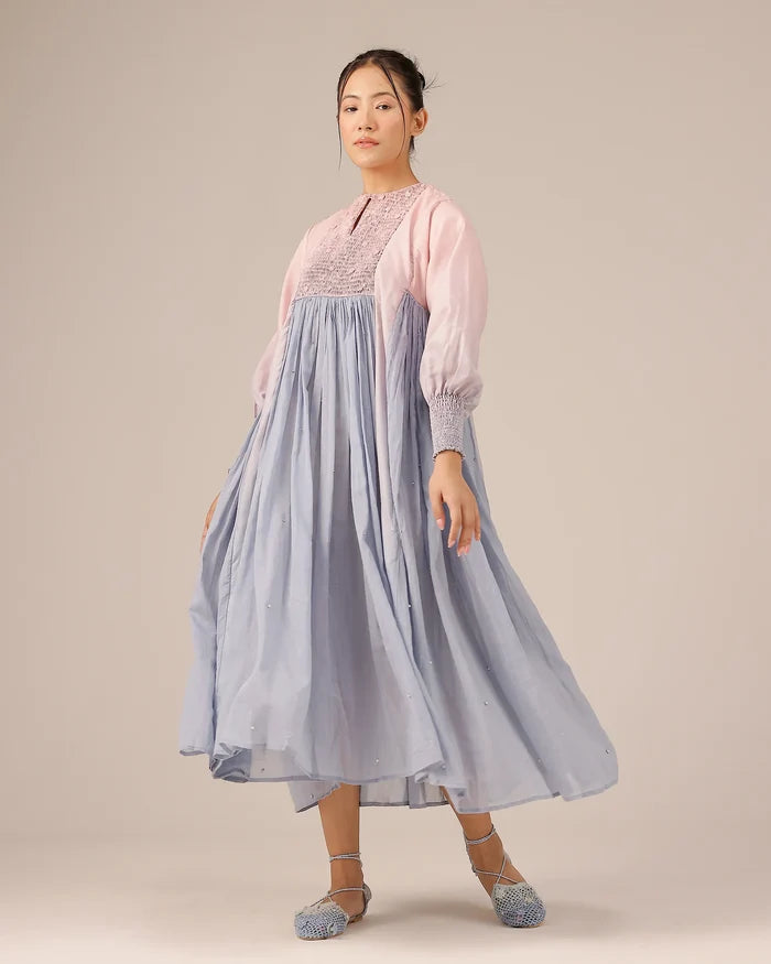 Beach Babe Pink to Blue Ombr�� Smocked Linen Dress - OurDve