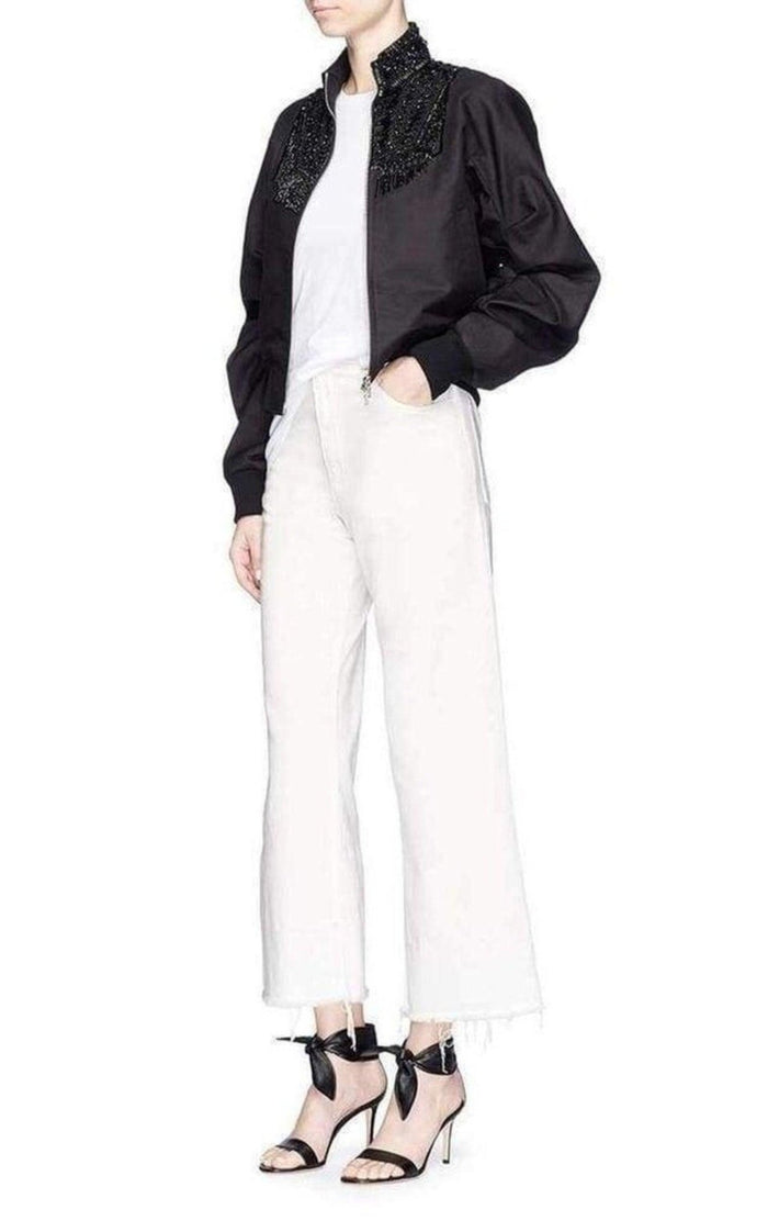 Dries Van Noten Beaded Collar Cotton Bomber Jacket - Runway Catalog