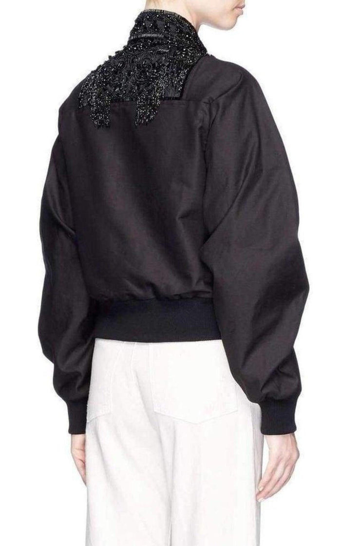 Dries Van Noten Beaded Collar Cotton Bomber Jacket - Runway Catalog