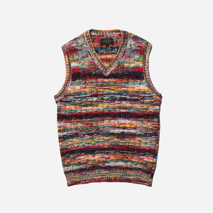 Beams Plus Cable Knit Vest Kasuri - Red