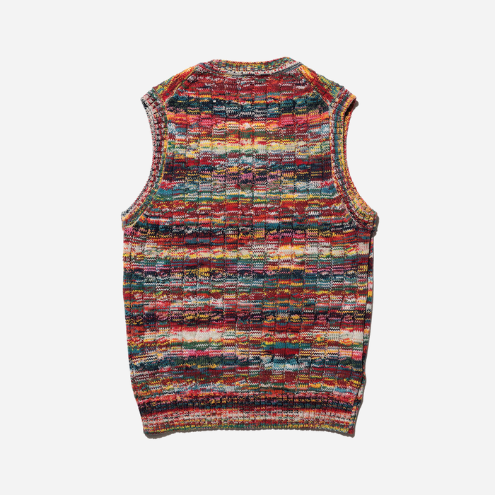 Beams Plus Cable Knit Vest Kasuri - Red