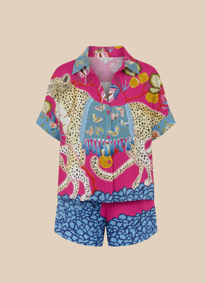 Belina™ | Short Linen Set with Butterfly Print.