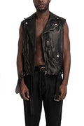 Never Enough | SS26 - Biker Leather Vest, Black MBWL002