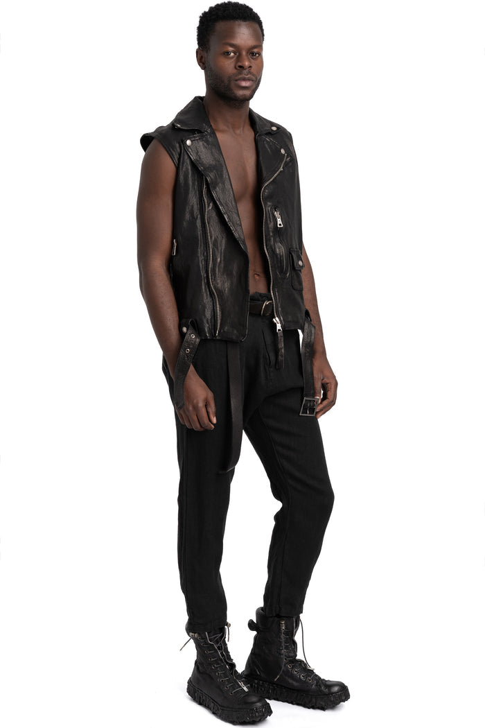 Never Enough | SS26 - Biker Leather Vest, Black MBWL002