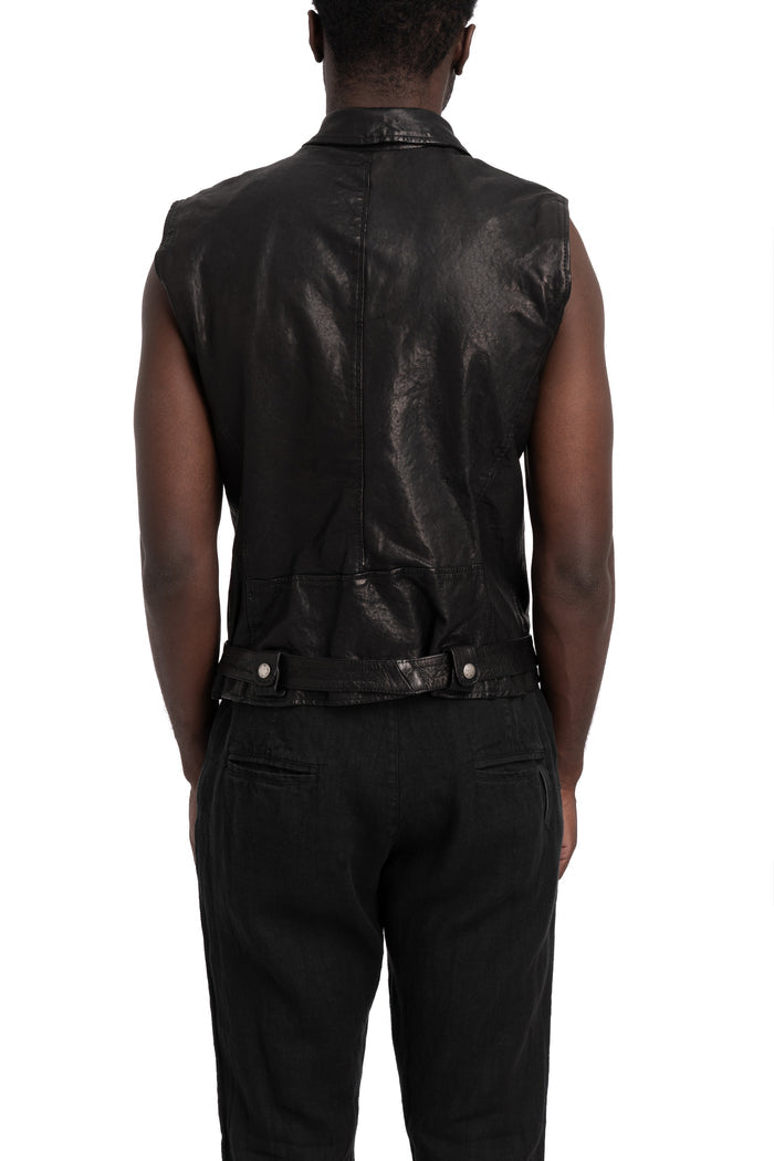 Never Enough | SS26 - Biker Leather Vest, Black MBWL002