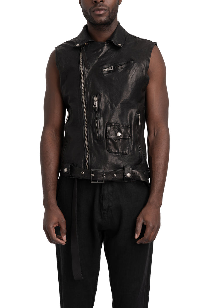 Never Enough | SS26 - Biker Leather Vest, Black MBWL002