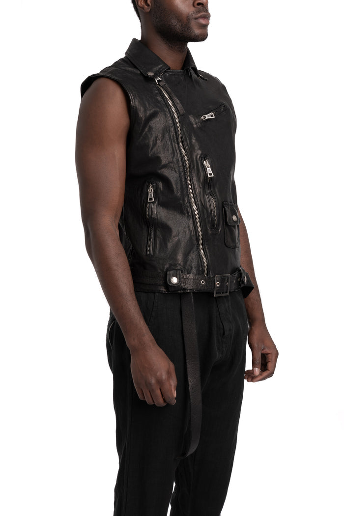 Never Enough | SS26 - Biker Leather Vest, Black MBWL002