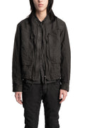 Blackmerle | SS26 - Binchotan Ink Washed Linen Washi Cargo Bomber, 261-J05-353BC