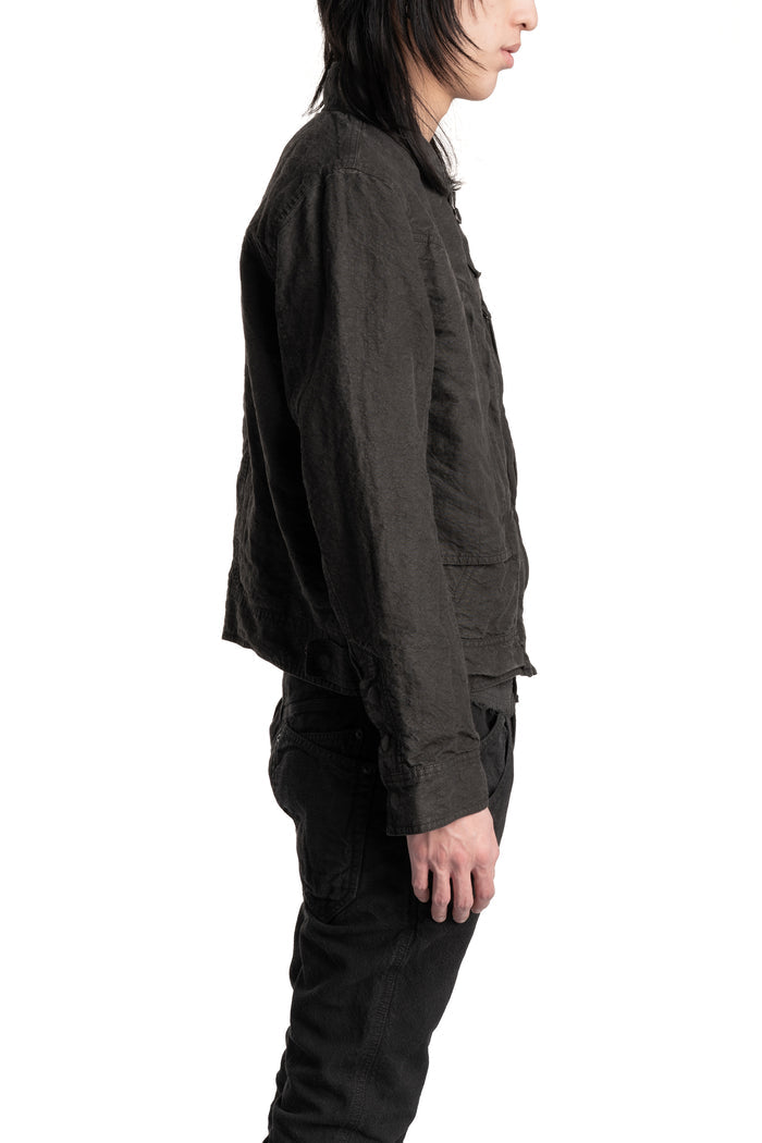 Blackmerle | SS26 - Binchotan Ink Washed Linen Washi Cargo Bomber, 261-J05-353BC