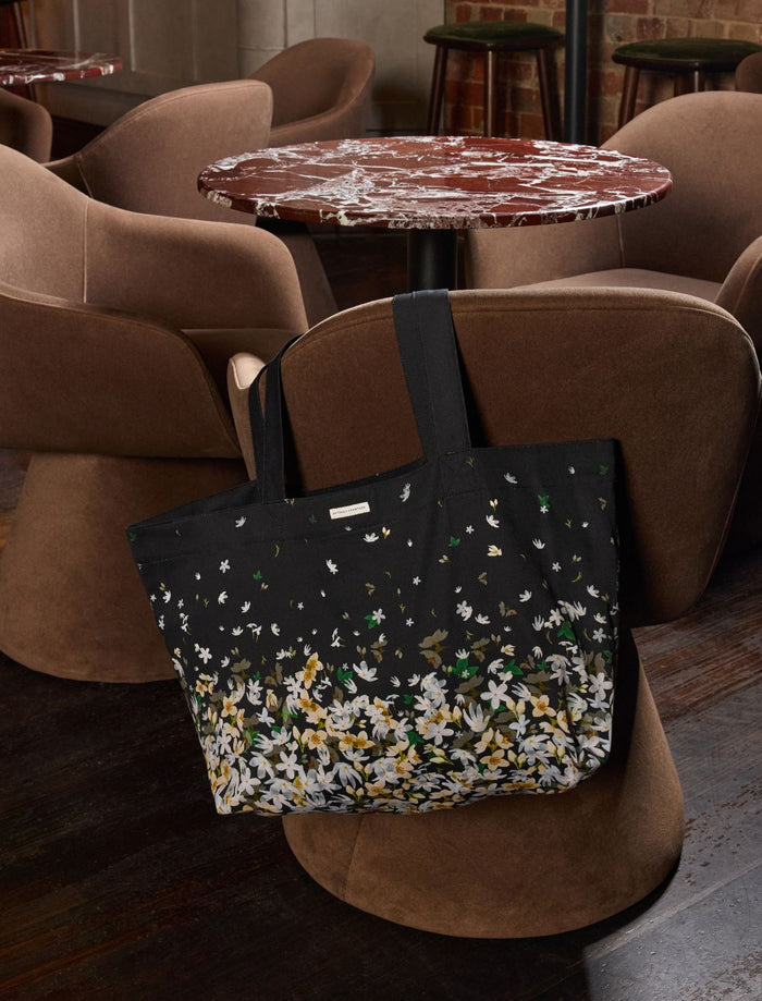 Black Floral Cotton Tote Bag