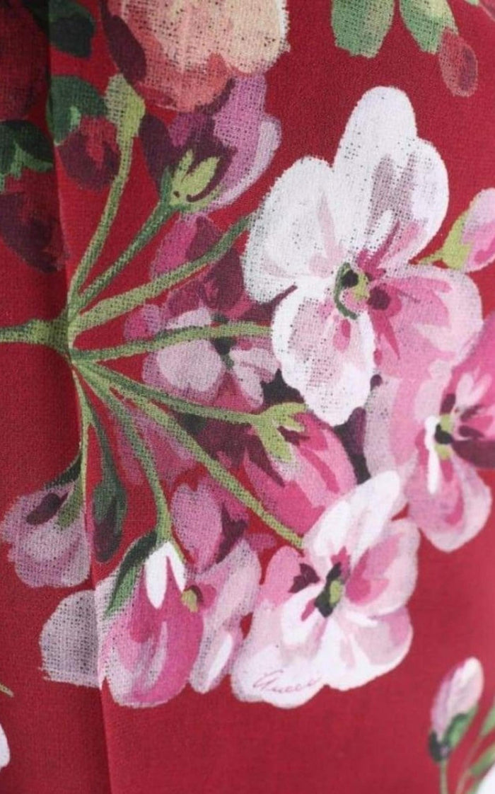 Gucci Blooms Print Silk Pyjama Pants in Burgundy - Runway Catalog
