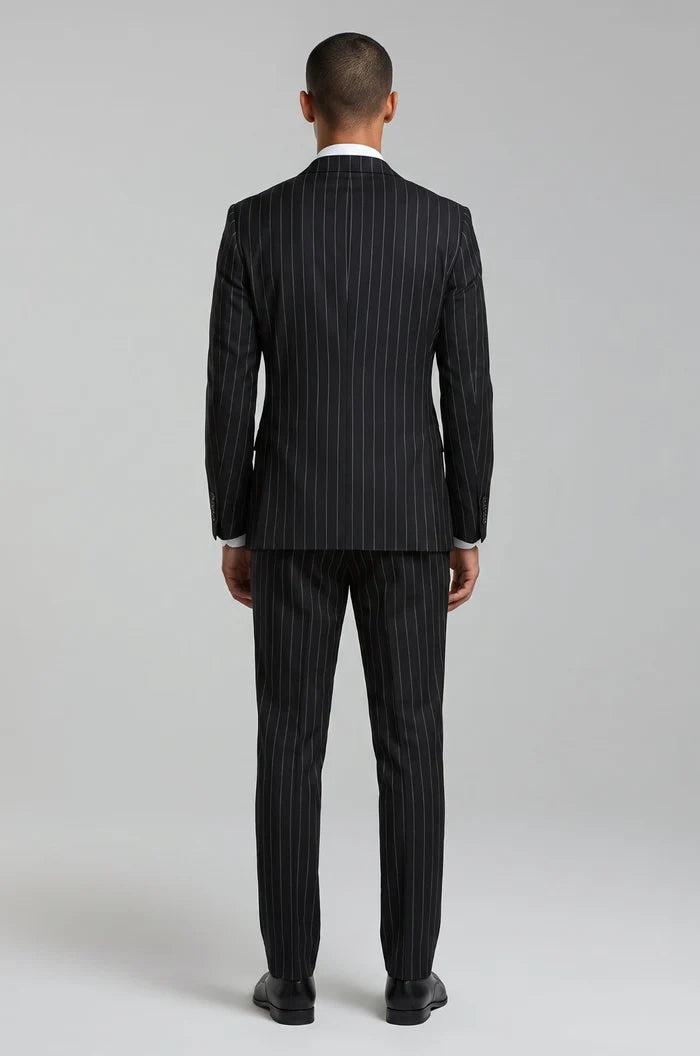 Blutailor Black Pinstripe Double-Breasted Suit