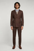 Men's Blutailor Brown Double-Breasted Suit crafted from premium terry rayon fabric, featuring a rich brown finish, double-breasted blazer with sharp peak lapels, matching tailored trousers, structured silhouette, and refined craftsmanship, ideal for business wear, weddings, formal occasions, evening events, and sophisticated celebration dressing.