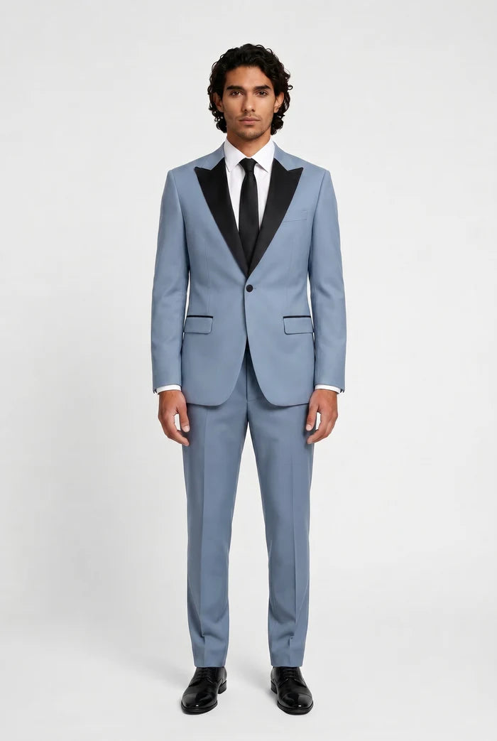 Blutailor Cadet Blue Broad Peak Lapel 2 piece Tuxedo