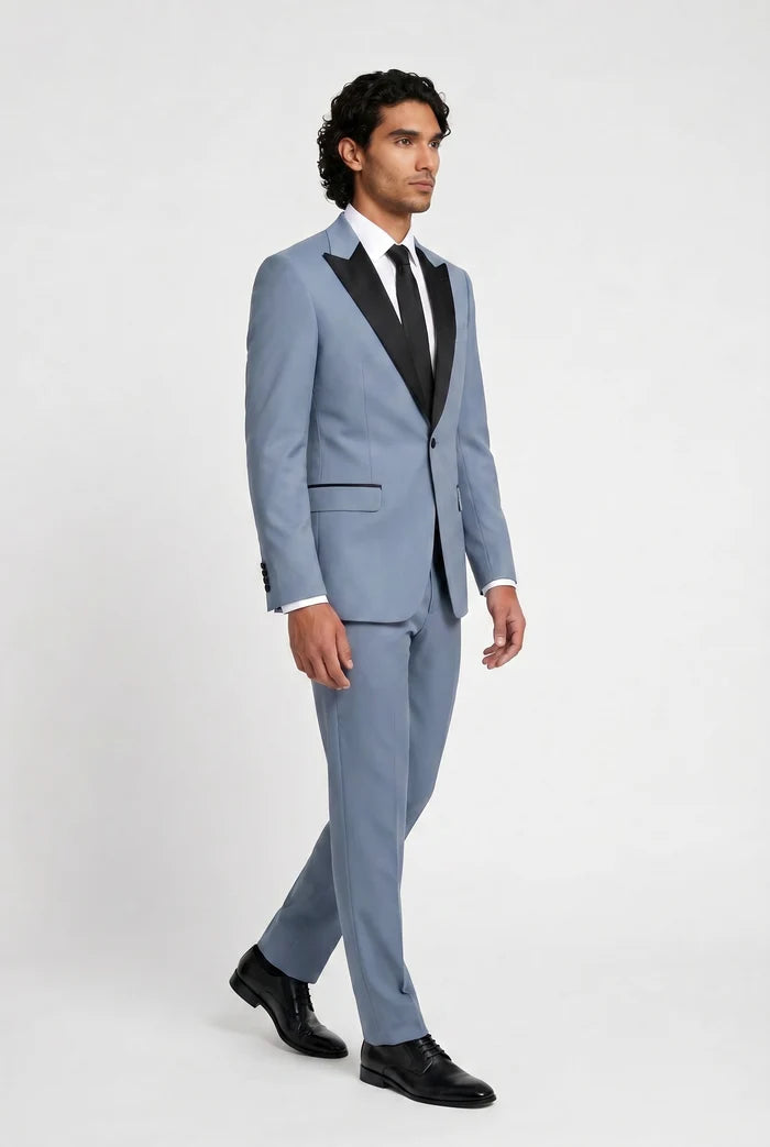 Blutailor Cadet Blue Broad Peak Lapel 2 piece Tuxedo