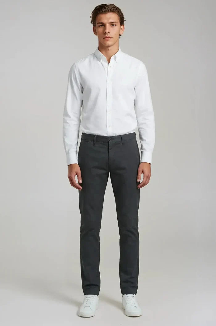 Blutailor Charcoal Chino – a refined charcoal-toned trouser featuring a bespoke tailored fit with a clean, modern silhouette, designed for versatile smart-casual and semi-formal sophistication.
