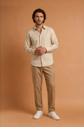 Blutailor cream cotton summer shirt in premium lightweight fabric with a custom tailored fit, featuring a breathable finish and refined styling for an elegant smart casual look.
