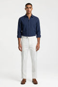 Blutailor Dark Blue seersucker shirt in premium seersucker fabric with a custom tailored fit, featuring a lightweight textured finish and breathable construction for a refined and sophisticated smart-casual look.