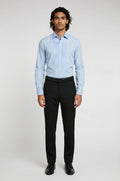 Blutailor powder blue pin tuck pleated tuxedo shirt in premium fabric with a custom tailored fit, featuring elegant pin tuck pleat detailing and a crisp finish for a refined and sophisticated formal look.