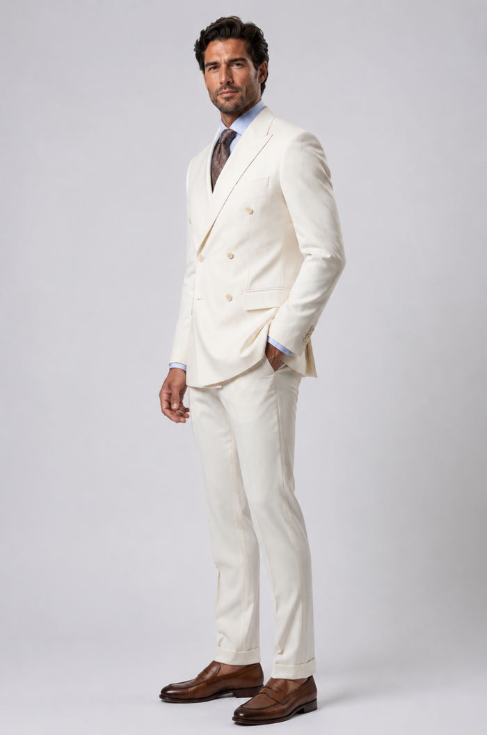 Blutailor Signature Ivory Regent Double Breasted suit