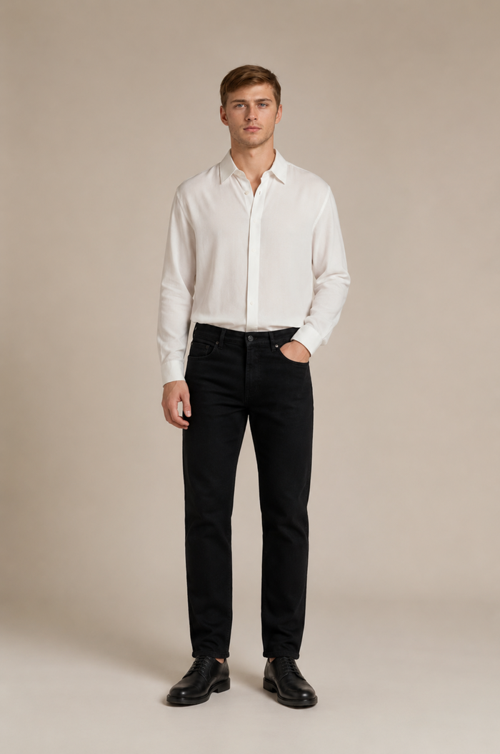Blutailor white summer shirt in premium lightweight fabric with a custom tailored fit, featuring a breathable finish and refined styling for a clean and sophisticated smart casual look.
