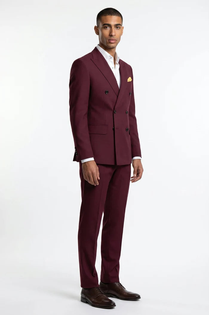 Blutailor Wine Double Breasted Suit