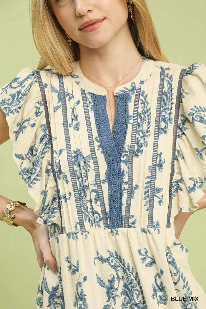 Boho Blue Paisley Tiered Midi Dress