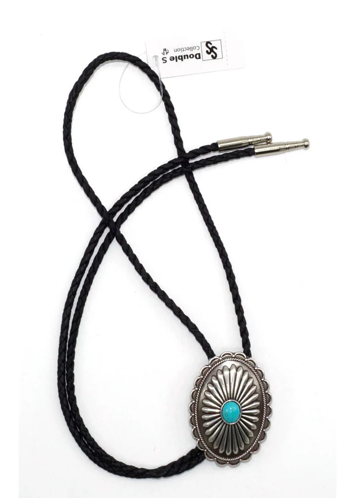 Bolo Tie Oval Flower Turquoise Stone