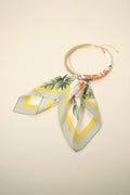 Botanical Abstract Fabric Scarf & Gold Bubble Chain Necklace