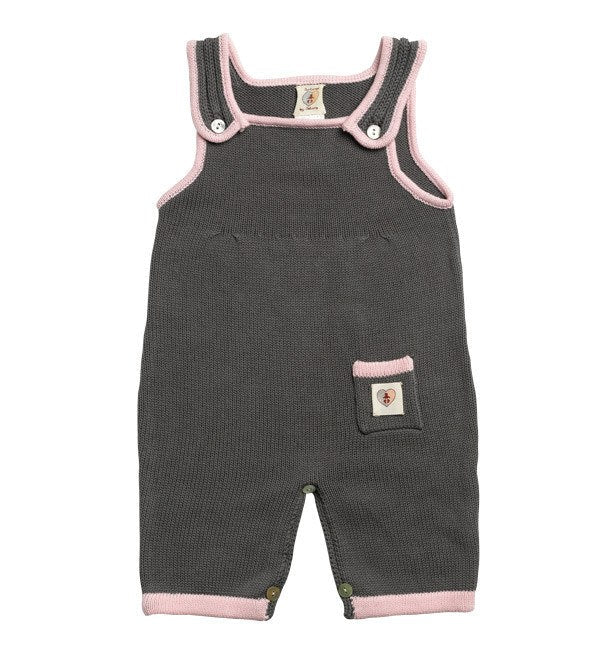 Nurtured By Nature Bud Button Overall - Charcoal & Pink | Koop.co.nz