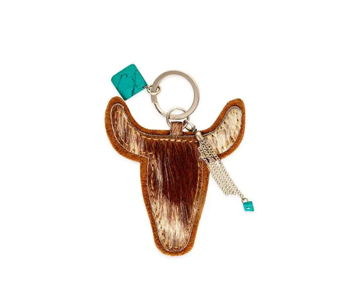 Buffalo Head Hair-on Hide Key Fob in Brown